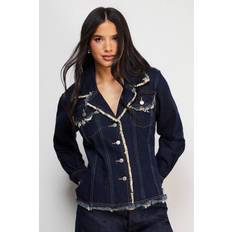 Denim - Women Outerwear Warehouse Front Fitted Denim Jacket With Frayed Hem - Indigo