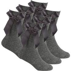 Grey Socks Metzuyan Girls Grey School Socks With Bows Cotton Rich - Grey