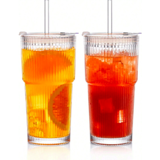 Cups & Mugs Shein Striped Glass Travel Mug 60cl 2pcs