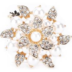 Beige Broscher Goolrc Brooch Diamond Flower Pearl Alloy Fashion - Gold