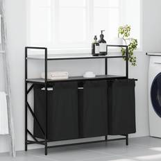 vidaXL Black Steel Laundry Basket 3 Compartments