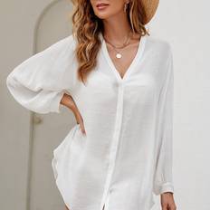 Temu Bohemian Style Solid Color Kimono Cover Up Shirt