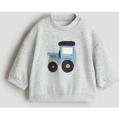 Babies Tops Children's Clothing H&M Baby Tractor Motif Detail Brushed Inside Sweatshirt - Light Grey