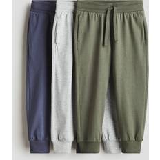 Blue Trousers Children's Clothing H&M Boys 3-Pack Joggers - Dark Blue/Grey Melange/Khaki Green