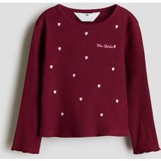 H&M Chérie Embroidery Detail Cotton Top - Dark Red