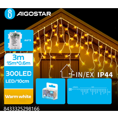 Aigostar Lamper Aigostar 15m Varm Hvid Batteri Istap 300 LED Lyskæde