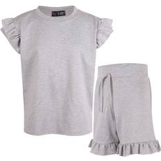 Grey Other Sets A2Z Kids Girls Flared Cap Sleeves Crop Top Shorts Set - Grey