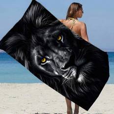 Textiles Shein Microfiber Quick Dry Black Fierce Lion Beach Mat 250gsm Bath Towel