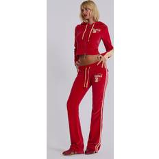 Velour Low-rise Bootcut Trousers - Red