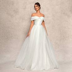 Shein Romantic Minimalist Short-Train Wedding Dress - Casual
