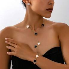Black Jewellery Sets Shein Women Jewelry Necklace With Lucky Clover Pendant - Multicolor
