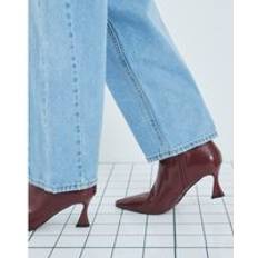 Womens Red Chisel Toe Ankle Heeled Boots