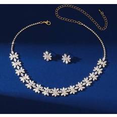 Crystal Jewellery Sets Shein Gold Crystal Necklace Earrings Luxury Jewelry Set - Fashionable
