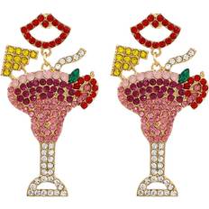 Red Earrings Sodial Cocktail Pendant Cold Drink Juice Cup Inlay Diamond Earrings