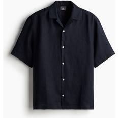 Hørskjorte kortærmet H&M Kortærmet Skjorte I Hør Relaxed Fit - Marineblå