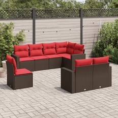 vidaXL Sofasæt til Haven 8 Dele med Hynder Polyrattan Brun Loungesæt