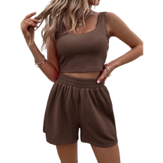 Shein Chiquease Rib-knit Crop Tank Top & Shorts