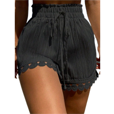 Swim Vcay Summer Clothes 3 PiecesWomen Beach Vacation Outfits: Lace Trim Tie Waist Cover Up, Swimsuit Top, Shorts