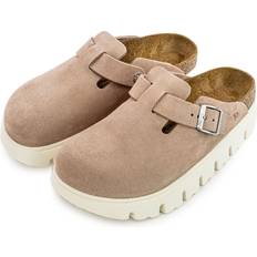 Dame - Ruskind Træsko Birkenstock Chunky Boston Uld Sandaler - Lyserød