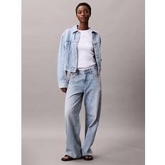 Calvin Klein Dam Ytterkläder Calvin Klein Monogram Logo Cropped Denim Jacket - Blue