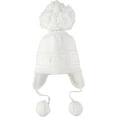 Emile et Rose Baby Griffin Bobble Hat with Ear Flaps - White
