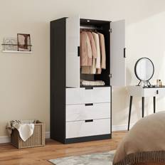 Homcom White Wardrobes Homcom 2 Door White With 3 Drawer Hanging Rod Wardrobe