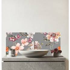 Shower Wall Warren Reed Peony Lily Tulip Daisy Glass Bathroom Splashback Grey One Size