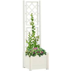 vidaXL Garden Planter with Trellis - White 43x43x142cm