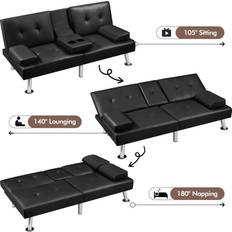 Faux Leathers Sofas BUILT Limon 2-Seater Adjustable Black Leather Bed Sofa 2 Seater