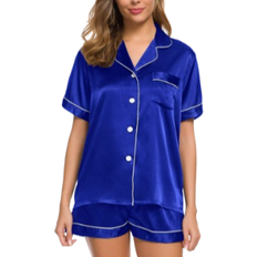 Swomog Silk Sleepwear Two Piece Pyjama Set - Blue