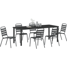 Gråa - Metall Matgrupper vidaXL 7-Delat Trädgårdsset Mörkgrå Stål Matgrupp