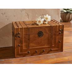 Truhen Frank Flechtwaren Vintage Look XL Holz Dekoration Kiste Truhe