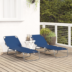 Garden & Outdoor Furniture vidaXL Folding Sun Lounger 2 Pcs Portable Blue 600D