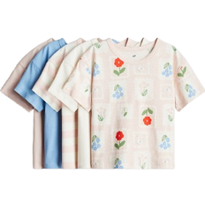 H&M Cotton T-shirts 5-pack - Light Pink/Stamps (1276769005)