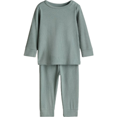 H&M Geripptes Baumwollset Baby - Mattgrün