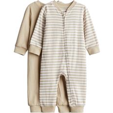 H&M Baby 2-Pak Mønstret Natdragt Bomuld - Lys Beige/Hvidstribet