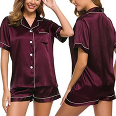 Swomog Silk Sleepwear Two Piece Pyjama Set - Wine Red