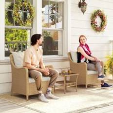 Beige Garden Chairs OutSunny 2 Pieces Cushioned Rattan Garden Chairs Beige