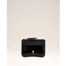 Glazed Leather Zipped Card Holder - Black