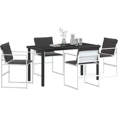 vidaXL 5 Piece Garden White Textilene Steel Patio Dining Set, Table incl. 4 Chairs