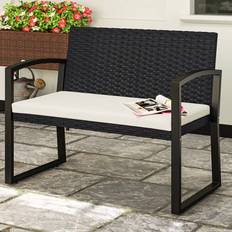 Lounge Garden Benches OutSunny 2 Seater Black Rattan 78 x 58 x 103 cm Garden Bench