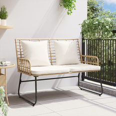 Lounge - Metal Garden Benches vidaXL with Pillow Poly Rattan Steel Brown Garden Bench
