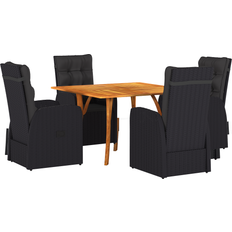 Garden & Outdoor Furniture vidaXL 5 Piece Garden Black Poly Rattan Acacia Patio Dining Set