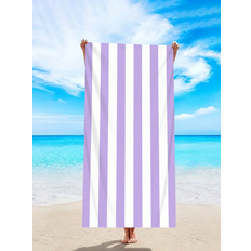 Travel towel Shein 1pc Simple Striped Beach Towel, Extra Large Quick-Dry Lightweight Absorbent Beach Blanket, Sand Proof Travel Swim Pool Yoga Gym Sports Towel, Beach Holiday Essential Gift Handduk Lila, Vit (150x75cm)