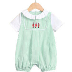 Shein SHEIN Newborn Baby Boy Cute Summer Casual Color Block Green Striped Romper, Suitable For Birthday Party, Evening Event, Performance, Wedding, Baby Shower, And 1st Birthday Celebration