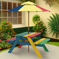 OutSunny Kids Picnic Bench with Removable Parasol 44.5 x 96 x 11.5 cm