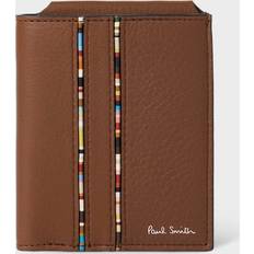Tan Leather Signature Stripe Piping Billfold Wallet - Brown