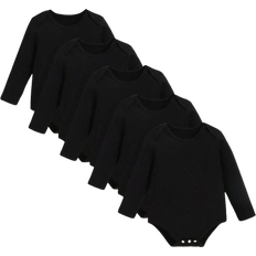 18-24M Bodysuits Shein SHEIN 5pcs/Set Baby Boy Casual Solid Color Rompers, Versatile Long Sleeve Bodysuit, All Season