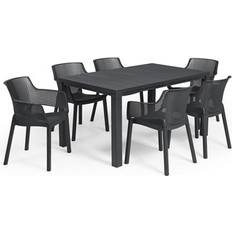 Keter Patio Dining Sets Keter Julie Elisa Graphite Grey Rattan Effect 6 Seater Patio Dining Set