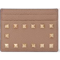 Valentino Garavani Rockstud Leather Card Holder - Beige
